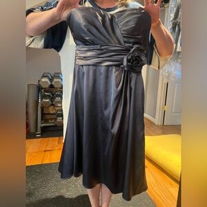Bill Levkoff Elegant Black Satin Midi Dress